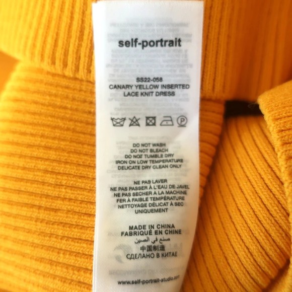 Self-Portrait Inserted Lace Knit Midi Dress Canary Yellow Size Small NEW - Picture 7 of 7